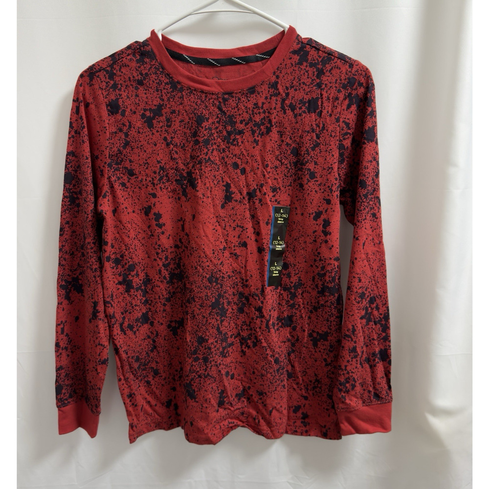 art class Boys Long Sleeve Splatter Graphic T-Shirt Red Black Large (12/14)